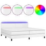 Εικόνα της Κρεβάτι Boxspring με Στρώμα & LED Λευκό 200x200 εκ. Συνθ. Δέρμα Hobbo