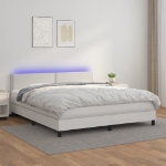 Εικόνα της Κρεβάτι Boxspring με Στρώμα & LED Λευκό 180x200 εκ. Συνθ. Δέρμα Hobbo