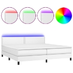 Εικόνα της Κρεβάτι Boxspring με Στρώμα & LED Λευκό 200x200 εκ. Συνθ. Δέρμα Hobbo