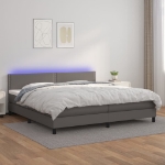 Εικόνα της Κρεβάτι Boxspring με Στρώμα & LED Γκρι 200x200 εκ. Συνθ. Δέρμα Hobbo