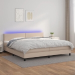 Εικόνα της Κρεβάτι Boxspring Στρώμα&LED Καπουτσίνο 200x200 εκ. Συνθ. Δέρμα Hobbo