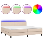 Εικόνα της Κρεβάτι Boxspring Στρώμα&LED Καπουτσίνο 200x200 εκ. Συνθ. Δέρμα Hobbo