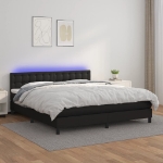 Εικόνα της Κρεβάτι Boxspring με Στρώμα & LED Μαύρο 180x200 εκ. Συνθ. Δέρμα Hobbo