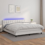 Εικόνα της Κρεβάτι Boxspring με Στρώμα & LED Λευκό 180x200 εκ. Συνθ. Δέρμα Hobbo