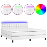 Εικόνα της Κρεβάτι Boxspring με Στρώμα & LED Λευκό 180x200 εκ. Συνθ. Δέρμα Hobbo