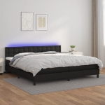 Εικόνα της Κρεβάτι Boxspring με Στρώμα & LED Μαύρο 200x200 εκ. Συνθ. Δέρμα Hobbo