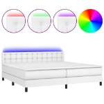 Εικόνα της Κρεβάτι Boxspring με Στρώμα & LED Λευκό 200x200 εκ. Συνθ. Δέρμα Hobbo