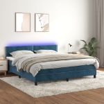 Εικόνα της Κρεβάτι Boxspring με Στρώμα & LED Σκ. Μπλε 180x200εκ. Βελούδινο Hobbo