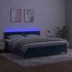 Εικόνα της Κρεβάτι Boxspring με Στρώμα & LED Σκ. Μπλε 180x200εκ. Βελούδινο Hobbo