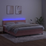 Εικόνα της Κρεβάτι Boxspring με Στρώμα & LED Ροζ 180x200 εκ. Βελούδινο Hobbo