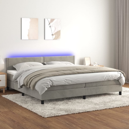 Εικόνα της Κρεβάτι Boxspring με Στρώμα & LED Αν.Γκρι 200x200 εκ. Βελούδινο Hobbo