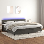 Εικόνα της Κρεβάτι Boxspring με Στρώμα & LED Σκ. Γκρι 200x200εκ. Βελούδινο Hobbo