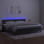 Εικόνα της Κρεβάτι Boxspring με Στρώμα & LED Σκ. Γκρι 200x200εκ. Βελούδινο Hobbo