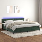 Εικόνα της Κρεβάτι Boxspring με Στρώμα & LED Σκ. Πράσινο 200x200εκ Βελούδο Hobbo