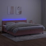 Εικόνα της Κρεβάτι Boxspring με Στρώμα & LED Ροζ 200x200 εκ. Βελούδινο Hobbo