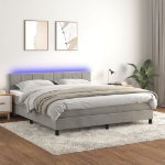 Εικόνα της Κρεβάτι Boxspring με Στρώμα & LED Αν.Γκρι 180x200 εκ. Βελούδινο Hobbo