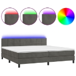 Εικόνα της Κρεβάτι Boxspring με Στρώμα & LED Σκ. Γκρι 200x200εκ. Βελούδινο Hobbo