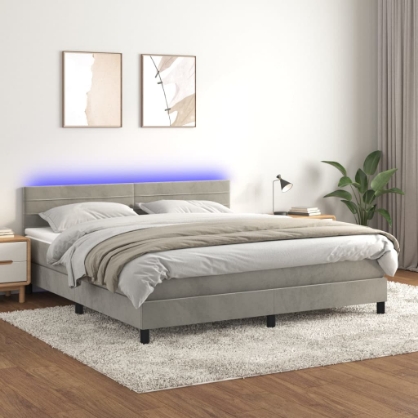 Εικόνα της Κρεβάτι Boxspring με Στρώμα & LED Αν.Γκρι 180x200 εκ. Βελούδινο Hobbo