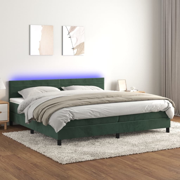 Εικόνα της Κρεβάτι Boxspring με Στρώμα & LED Σκ. Πράσινο 200x200εκ Βελούδο Hobbo