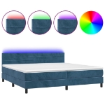 Εικόνα της Κρεβάτι Boxspring με Στρώμα & LED Σκ. Μπλε 200x200εκ. Βελούδινο Hobbo