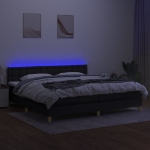 Εικόνα της Κρεβάτι Boxspring με Στρώμα & LED Μαύρο 200x200 εκ. Υφασμάτινο Hobbo