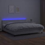 Εικόνα της Κρεβάτι Boxspring με Στρώμα & LED Λευκό 200x200 εκ. Συνθ. Δέρμα Hobbo