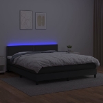 Εικόνα της Κρεβάτι Boxspring με Στρώμα & LED Μαύρο 180x200 εκ. Συνθ. Δέρμα Hobbo