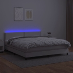 Εικόνα της Κρεβάτι Boxspring με Στρώμα & LED Λευκό 180x200 εκ. Συνθ. Δέρμα Hobbo