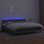 Εικόνα της Κρεβάτι Boxspring με Στρώμα & LED Γκρι 200x200 εκ. Συνθ. Δέρμα Hobbo