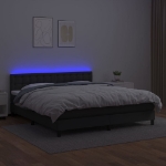 Εικόνα της Κρεβάτι Boxspring με Στρώμα & LED Μαύρο 180x200 εκ. Συνθ. Δέρμα Hobbo