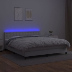 Εικόνα της Κρεβάτι Boxspring με Στρώμα & LED Λευκό 180x200 εκ. Συνθ. Δέρμα Hobbo