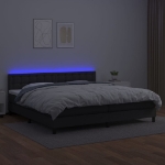 Εικόνα της Κρεβάτι Boxspring με Στρώμα & LED Μαύρο 200x200 εκ. Συνθ. Δέρμα Hobbo