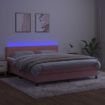 Εικόνα της Κρεβάτι Boxspring με Στρώμα & LED Ροζ 180x200 εκ. Βελούδινο Hobbo