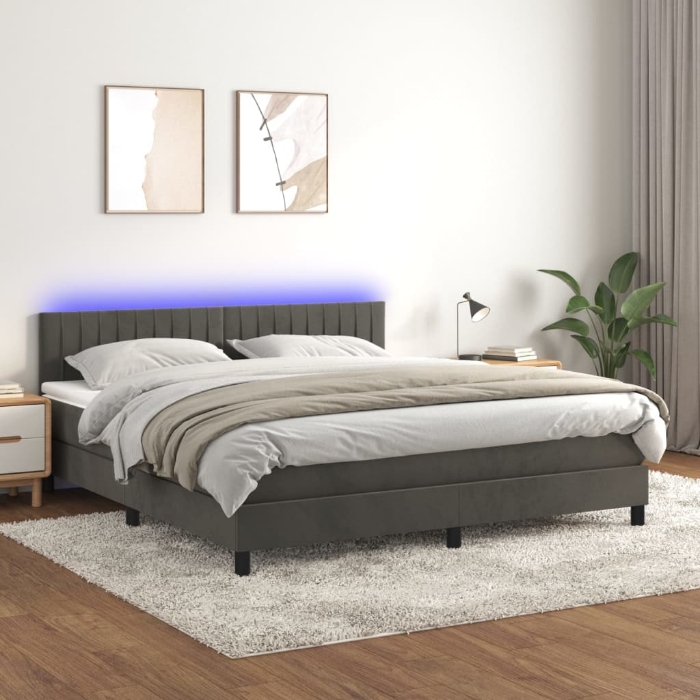 Εικόνα της Κρεβάτι Boxspring με Στρώμα & LED Σκ. Γκρι 180x200εκ. Βελούδινο Hobbo