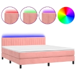 Εικόνα της Κρεβάτι Boxspring με Στρώμα & LED Ροζ 180x200 εκ. Βελούδινο Hobbo