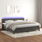 Εικόνα της Κρεβάτι Boxspring με Στρώμα & LED Σκ. Γκρι 200x200εκ. Βελούδινο Hobbo