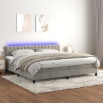 Εικόνα της Κρεβάτι Boxspring με Στρώμα & LED Αν.Γκρι 200x200 εκ. Βελούδινο Hobbo