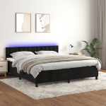 Εικόνα της Κρεβάτι Boxspring με Στρώμα & LED Μαύρο 180x200 εκ. Βελούδινο Hobbo