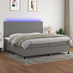 Εικόνα της Κρεβάτι Boxspring με Στρώμα & LED Σκ.Γκρι 200x200εκ. Υφασμάτινο Hobbo