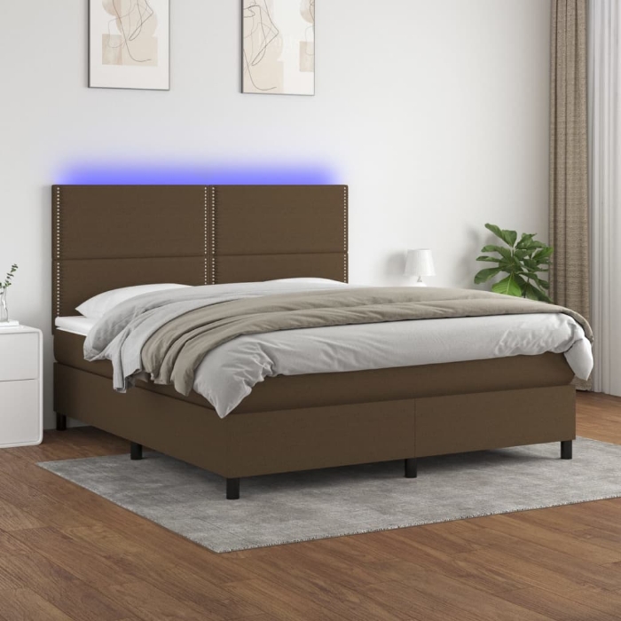 Εικόνα της Κρεβάτι Boxspring με Στρώμα & LED Σκ.Καφέ 180x200εκ. Υφασμάτινο Hobbo