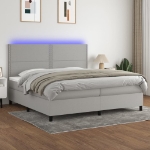 Εικόνα της Κρεβάτι Boxspring με Στρώμα & LED Αν.Γκρι 200x200εκ. Υφασμάτινο Hobbo