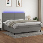 Εικόνα της Κρεβάτι Boxspring με Στρώμα & LED Σκ.Γκρι 200x200εκ. Υφασμάτινο Hobbo