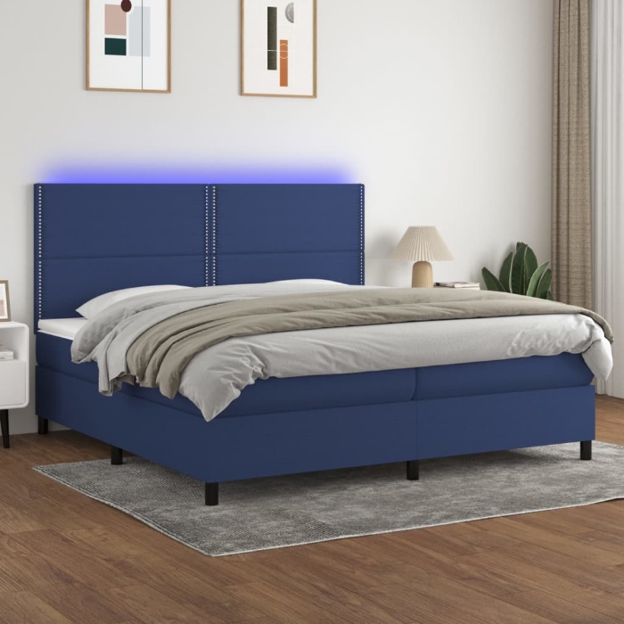 Εικόνα της Κρεβάτι Boxspring με Στρώμα & LED Μπλε 200x200 εκ. Υφασμάτινο Hobbo