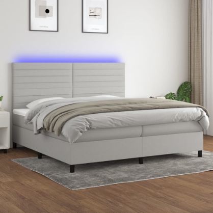 Εικόνα της Κρεβάτι Boxspring με Στρώμα & LED Αν.Γκρι 200x200εκ. Υφασμάτινο Hobbo