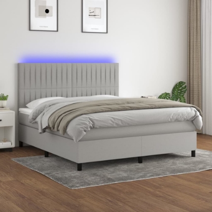 Εικόνα της Κρεβάτι Boxspring με Στρώμα & LED Αν.Γκρι 180x200εκ. Υφασμάτινο Hobbo