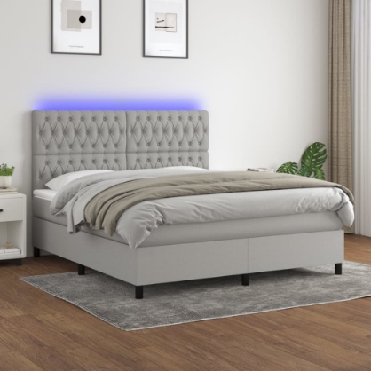 Εικόνα της Κρεβάτι Boxspring με Στρώμα & LED Αν.Γκρι 180x200εκ. Υφασμάτινο Hobbo