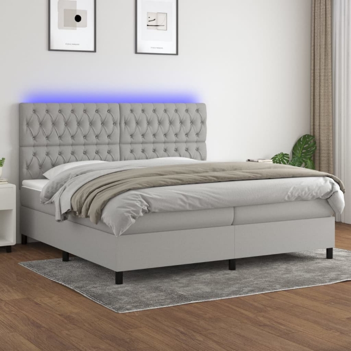 Εικόνα της Κρεβάτι Boxspring με Στρώμα & LED Αν.Γκρι 200x200εκ. Υφασμάτινο Hobbo