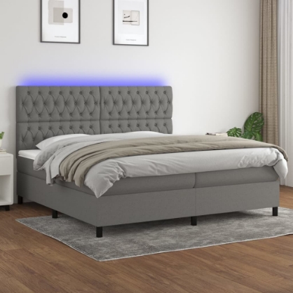 Εικόνα της Κρεβάτι Boxspring με Στρώμα & LED Σκ.Γκρι 200x200εκ. Υφασμάτινο Hobbo