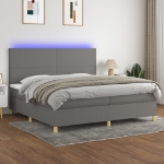 Εικόνα της Κρεβάτι Boxspring με Στρώμα & LED Σκ.Γκρι 200x200εκ. Υφασμάτινο Hobbo