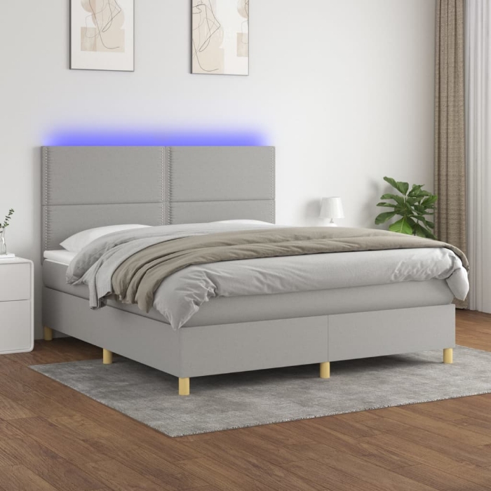 Εικόνα της Κρεβάτι Boxspring με Στρώμα & LED Αν.Γκρι 180x200εκ. Υφασμάτινο Hobbo